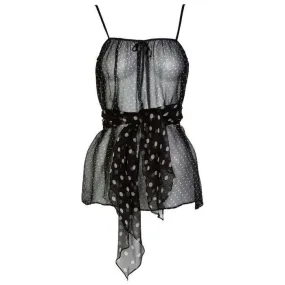 YVES SAINT LAURENT Black Chiffon Polka Dot Camisole Top Ysl, 1980s