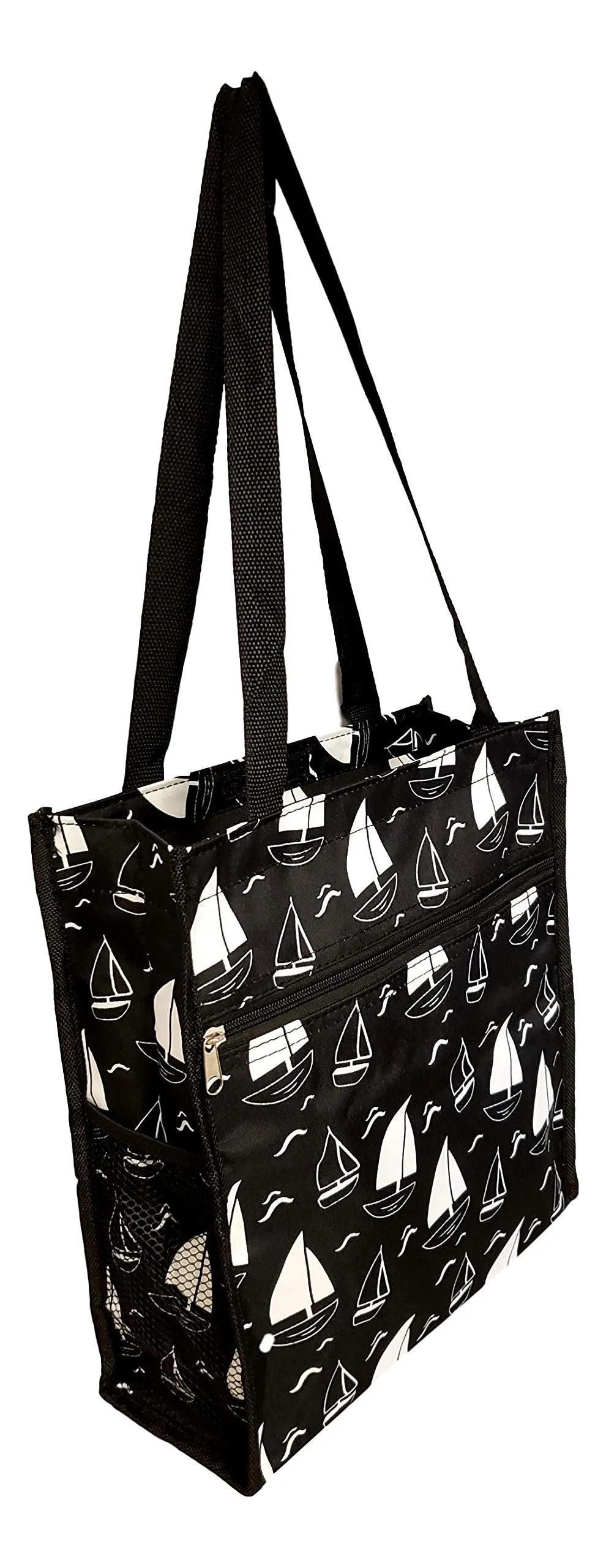 12 in by 13 in Tote Bag w/Mesh Water Bottle Pocket (Sailboat)