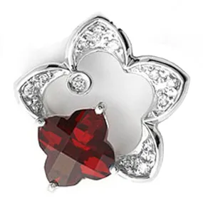 14k White Gold Clover Shape Garnet and Diamond Star Pendant