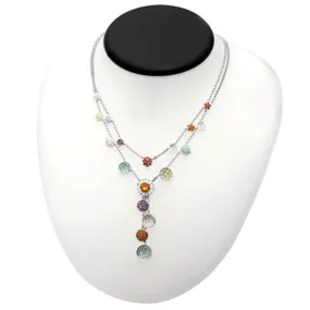 18k White Gold Multi-Colored Gemstone and Diamond Fashion Necklace