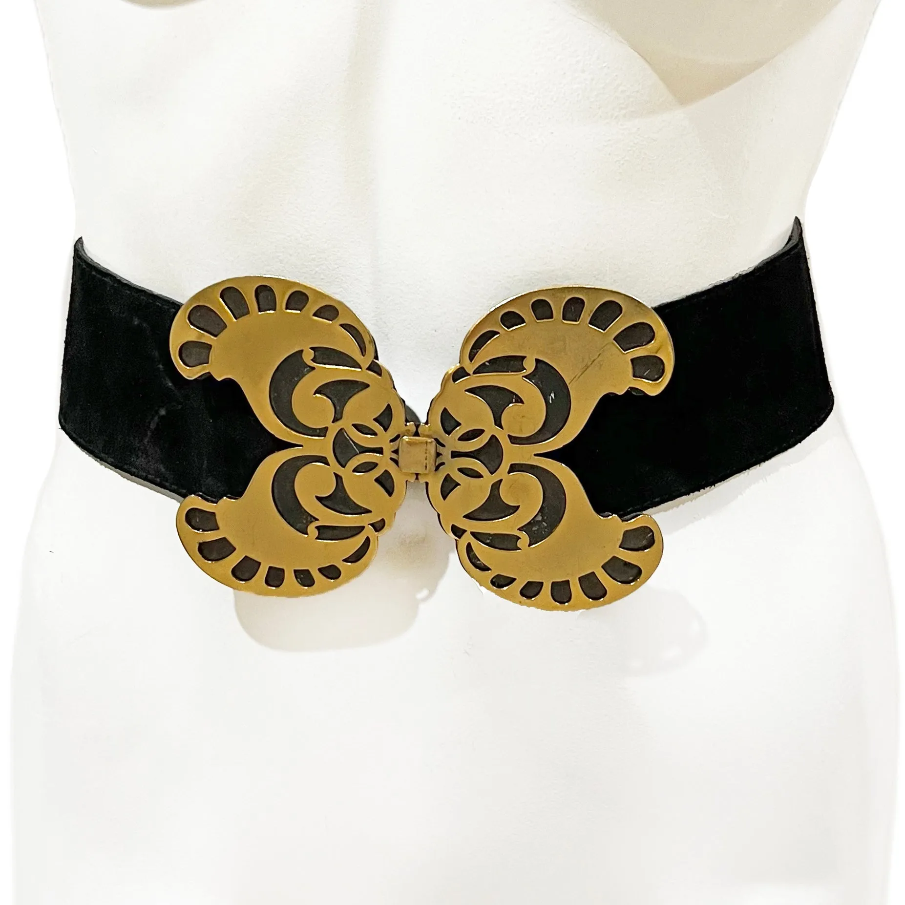 1970s Black Suede Butterly Buckle Belt