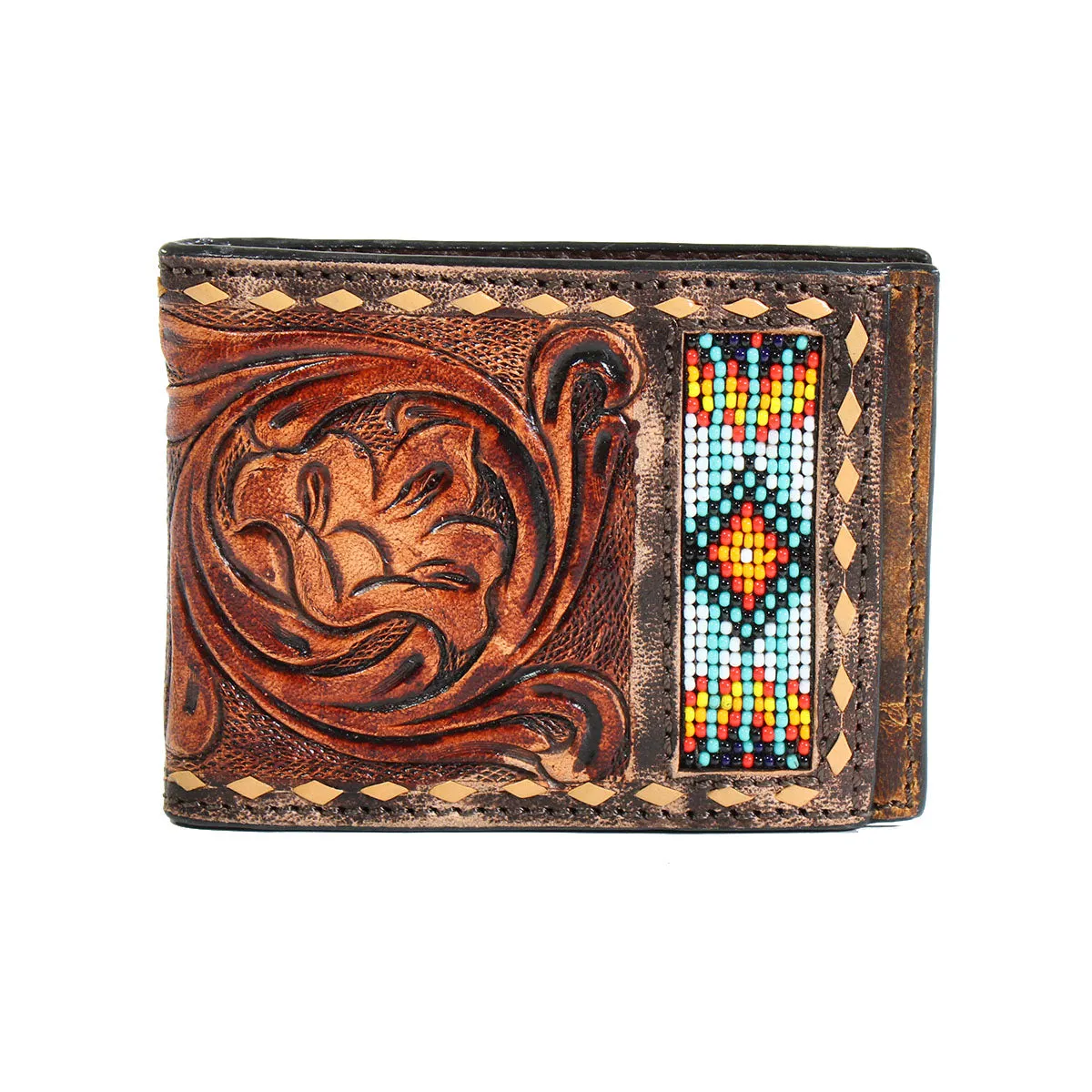 3D Men's Spring Money Clip Buck Lacing Beaded Tooled