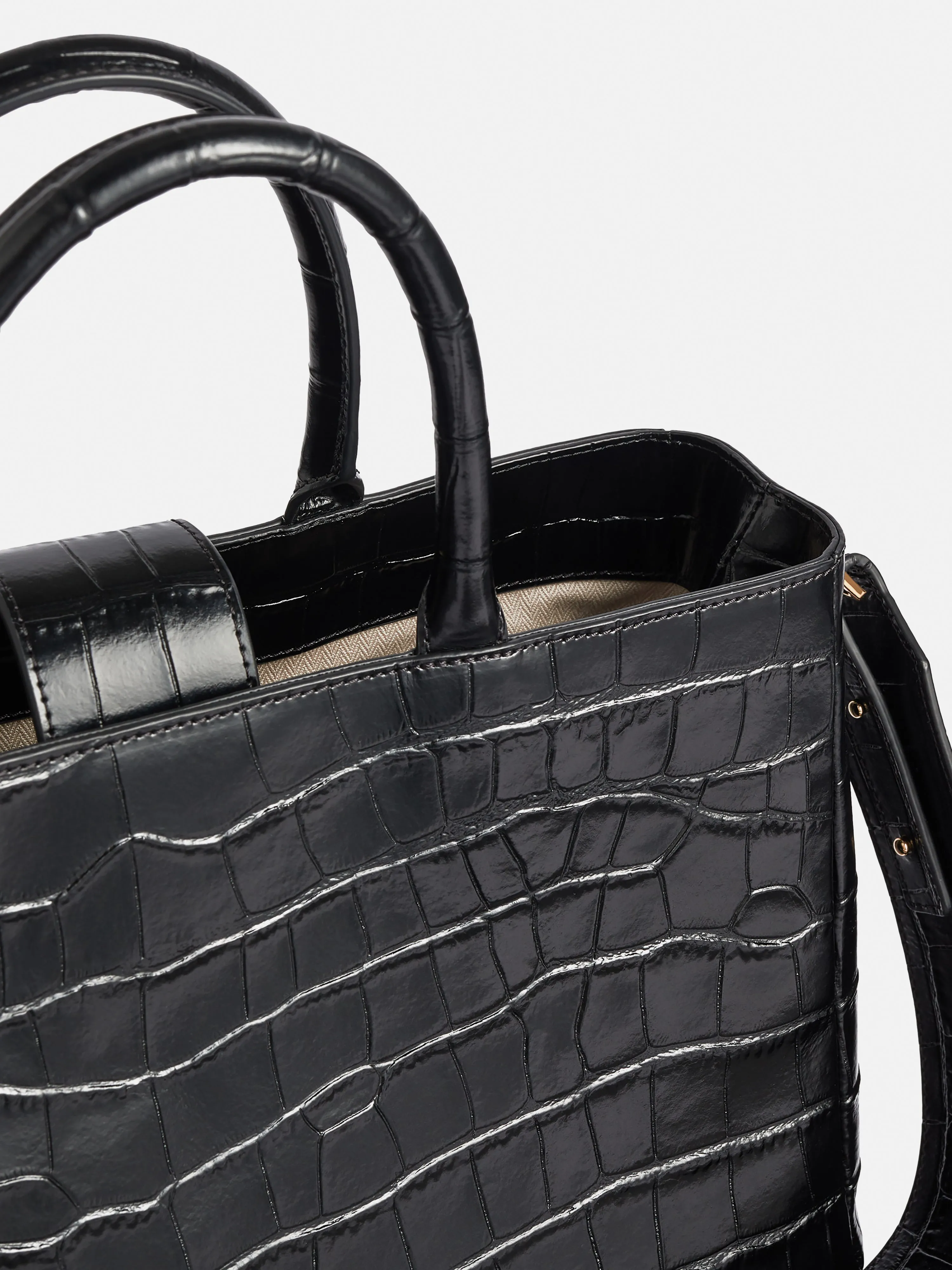 Adela Croc Leather Tote | Black