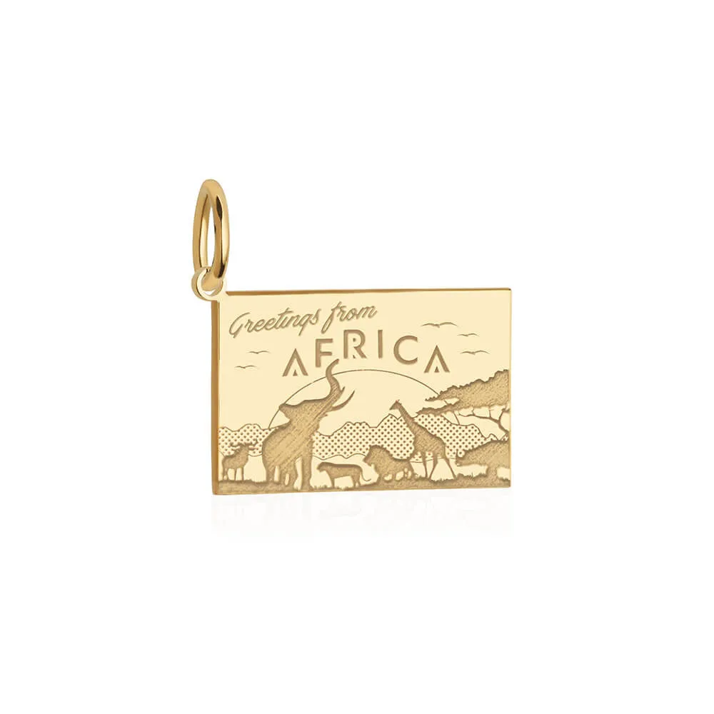 Africa Customizable Postcard Charm, Gold