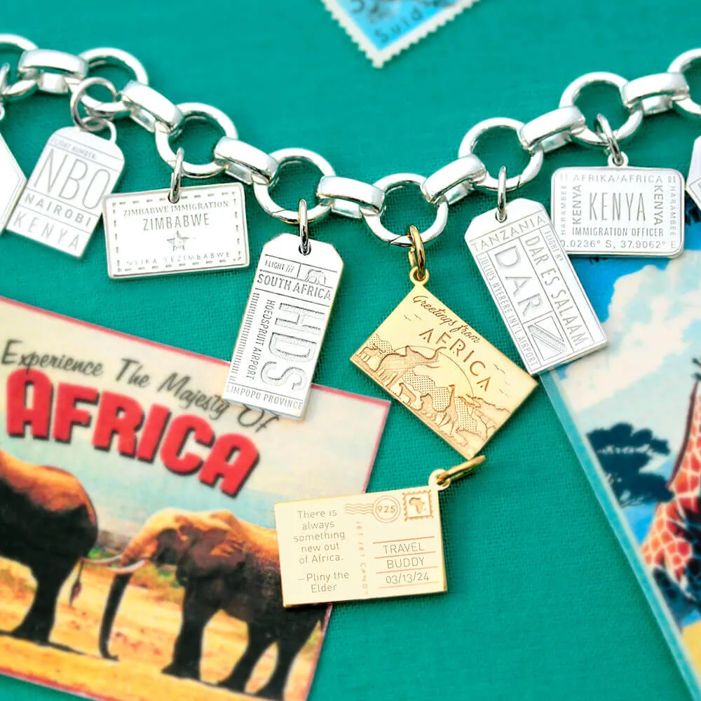 Africa Customizable Postcard Charm, Gold