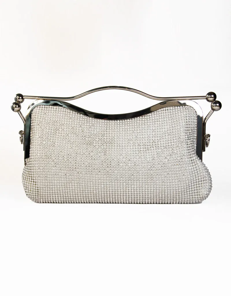 AVA DIAMANTE DOUBLE CLASPS CLUTCH SILVER