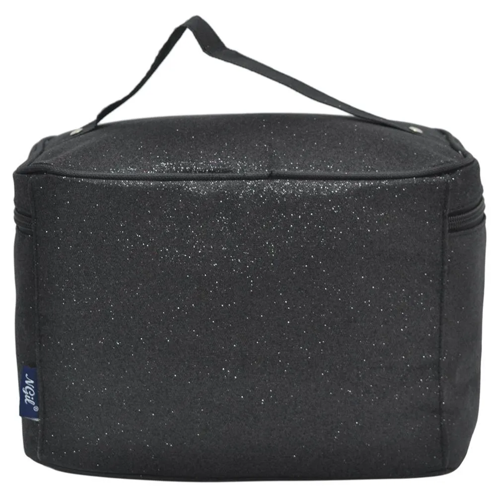 Black Glitter NGIL Large Top Handle Cosmetic Case