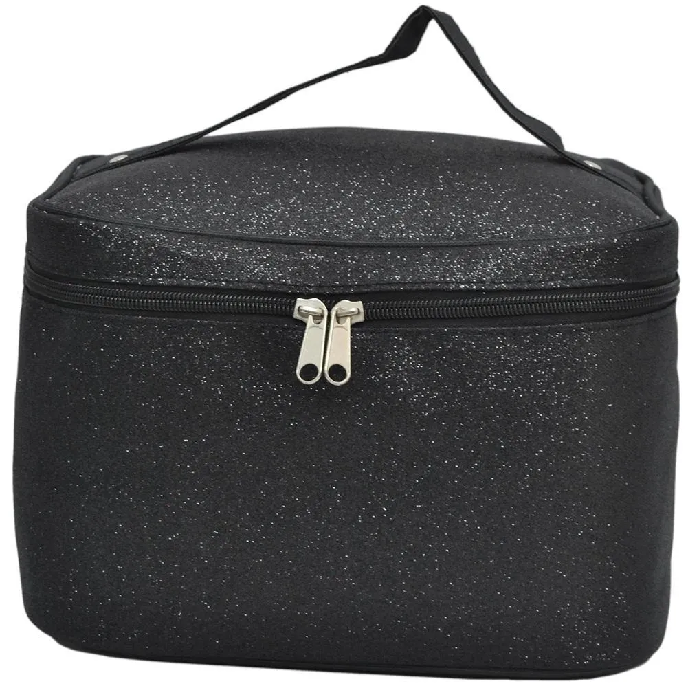 Black Glitter NGIL Large Top Handle Cosmetic Case