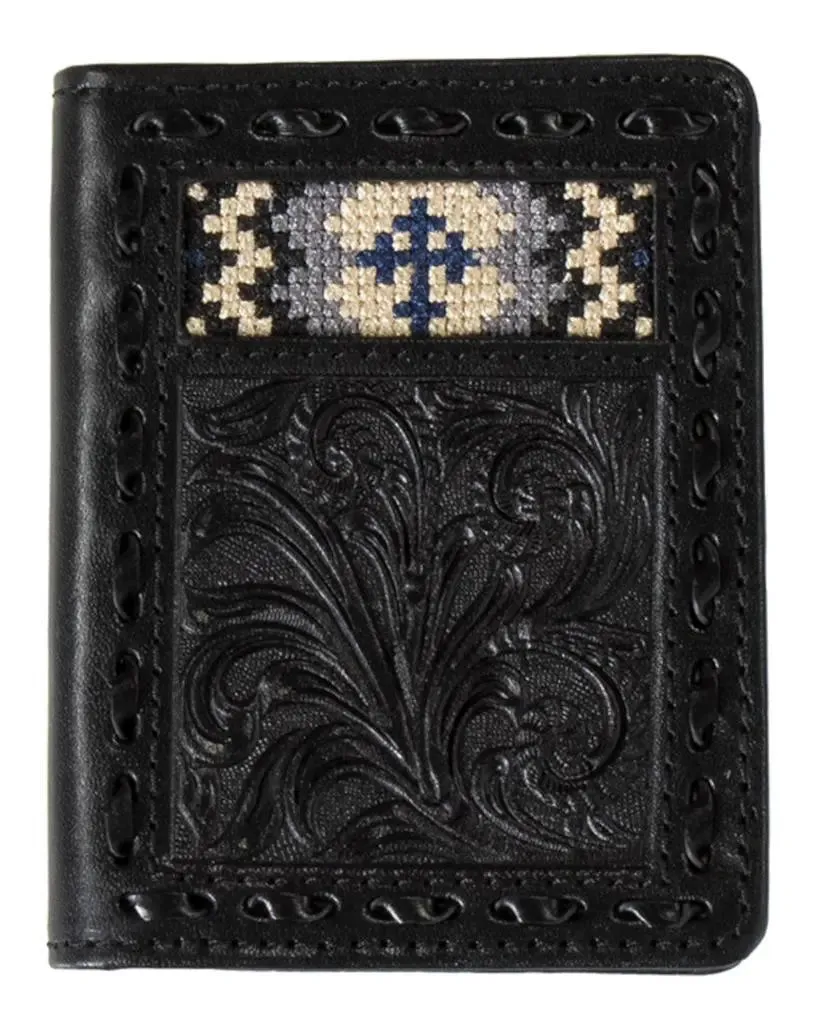 Black Leather Cross Inlay Bifold Wallet