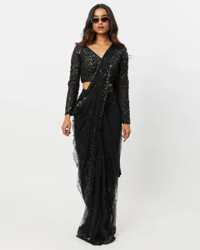 Black Sequin Sari