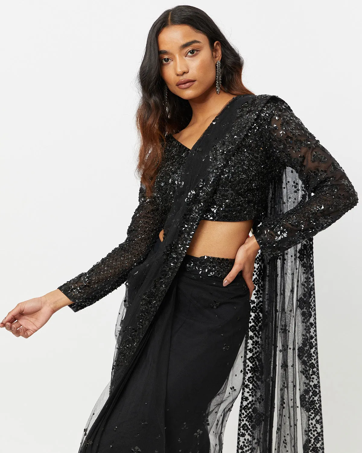 Black Sequin Sari