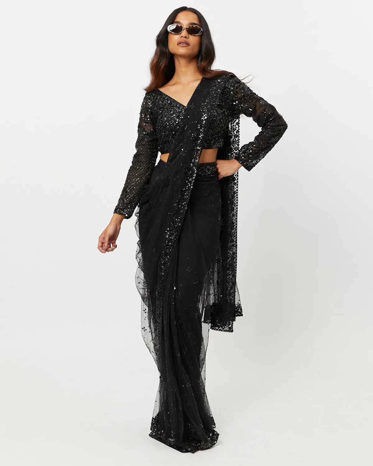 Black Sequin Sari