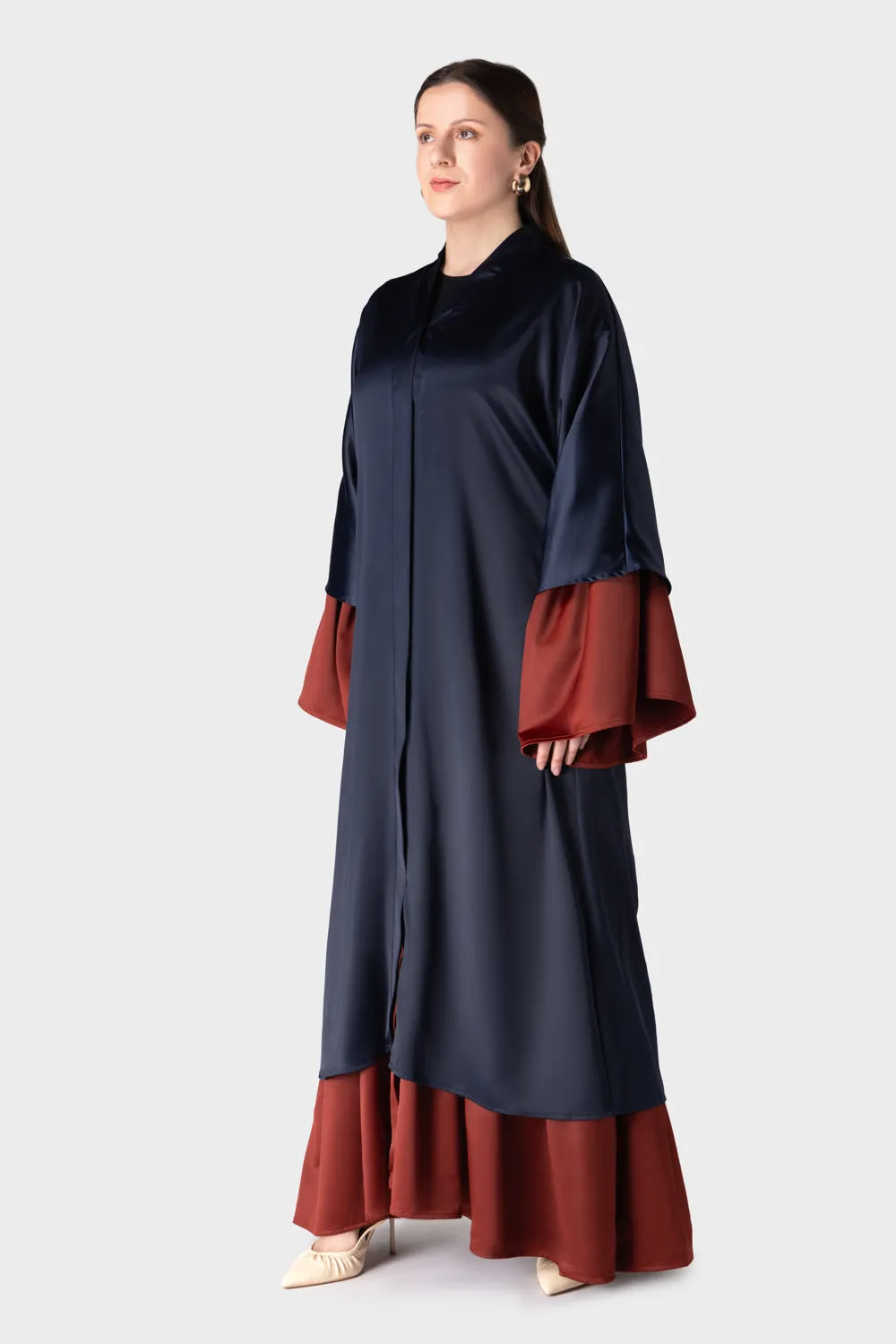 Blue Satin Open Abaya