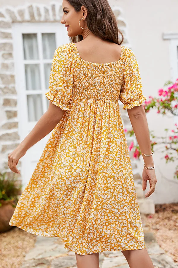 Bohemia Printed Smocked Trendy Short Sleeve Maxi Dress