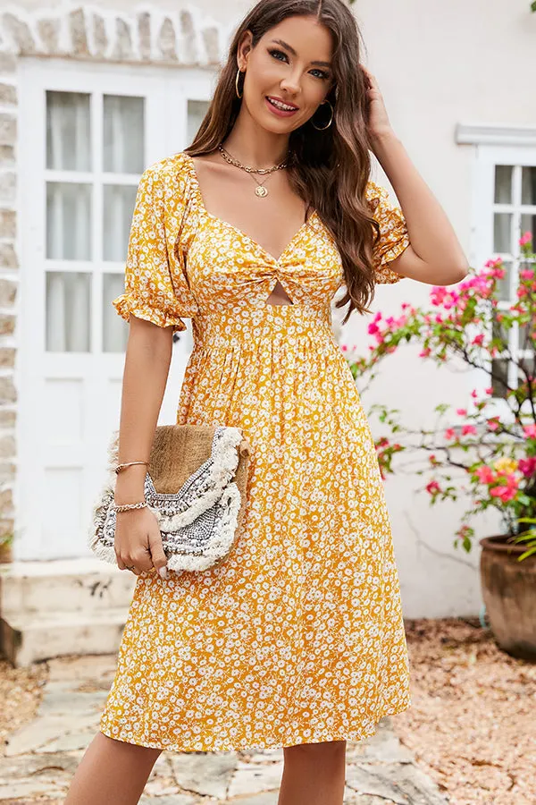 Bohemia Printed Smocked Trendy Short Sleeve Maxi Dress