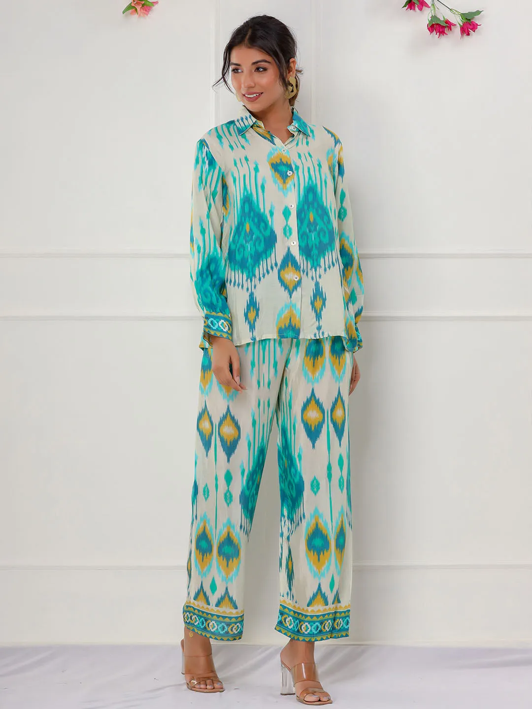 Boho Muslin Co-ord Set with Trendy Ikat Print