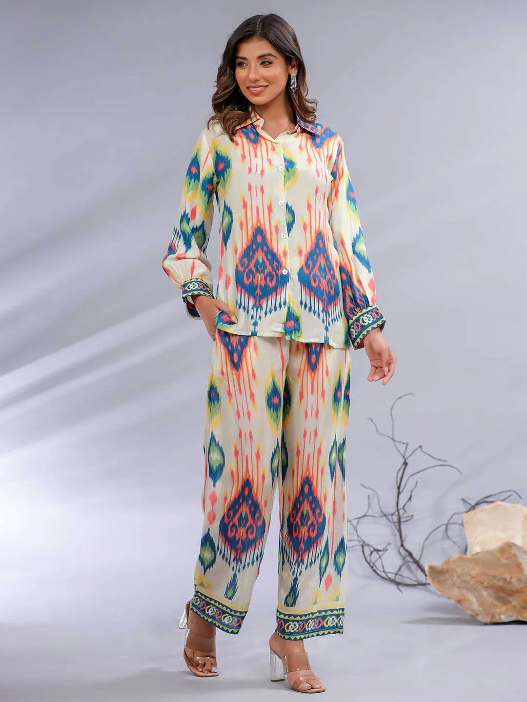 Boho Muslin Co-ord Set with Trendy Ikat Print