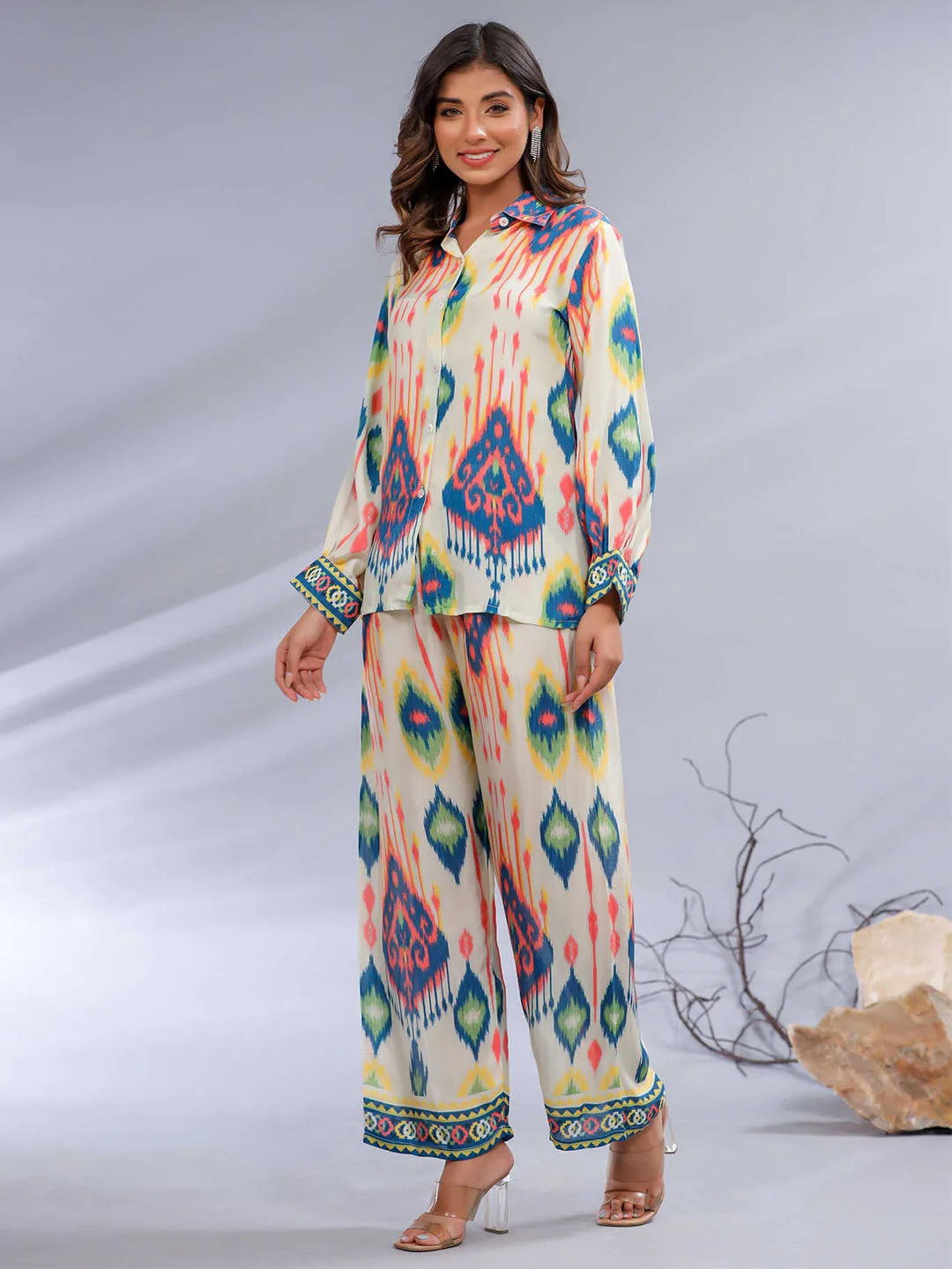 Boho Muslin Co-ord Set with Trendy Ikat Print