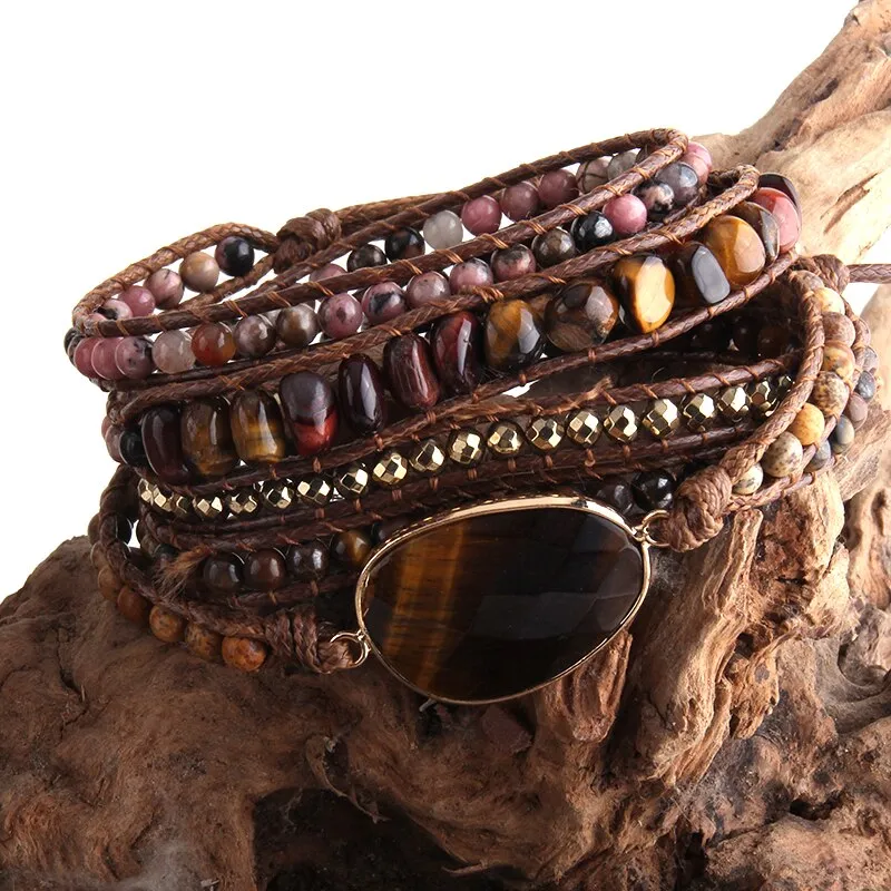 Boho Wrap Bracelets with Natural Stone