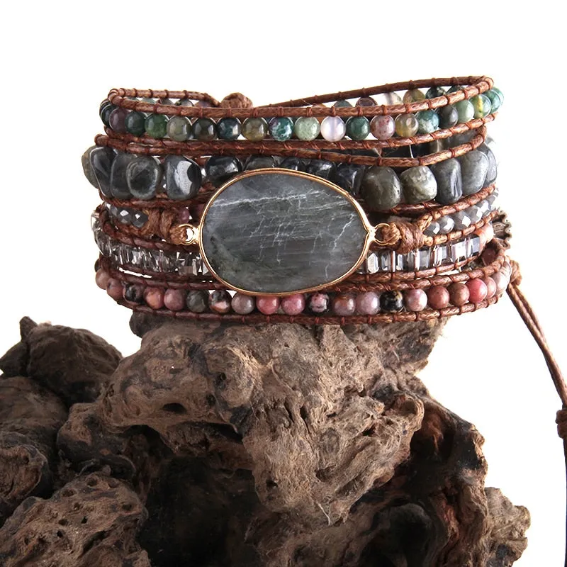 Boho Wrap Bracelets with Natural Stone