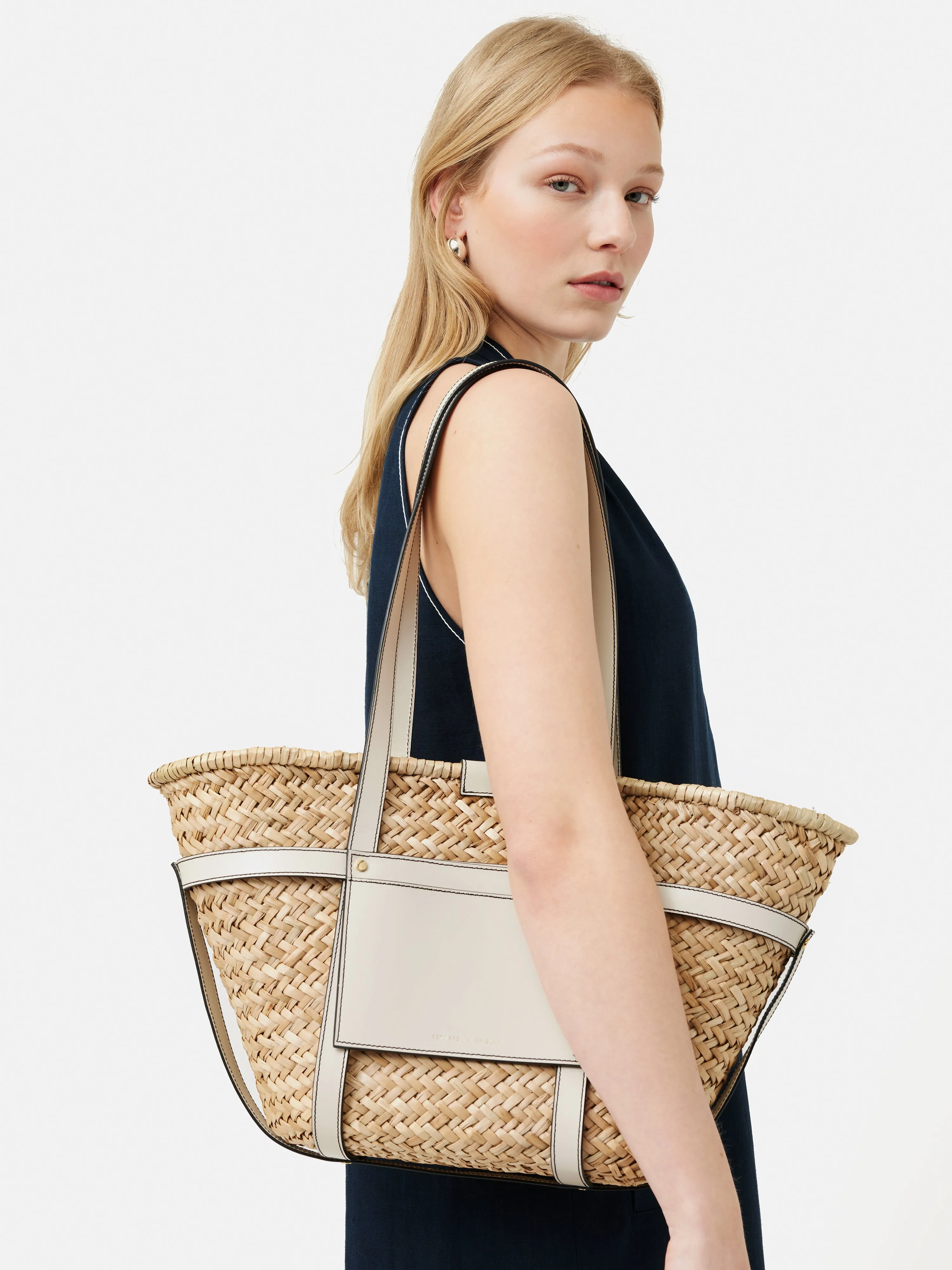 Broadwell Straw Leather Bag | White