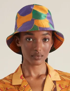 Bucket Hat Purple Beach Print Silk Jacquard