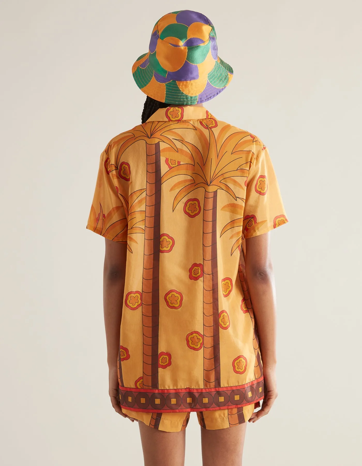 Bucket Hat Purple Beach Print Silk Jacquard