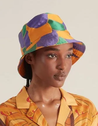 Bucket Hat Purple Beach Print Silk Jacquard