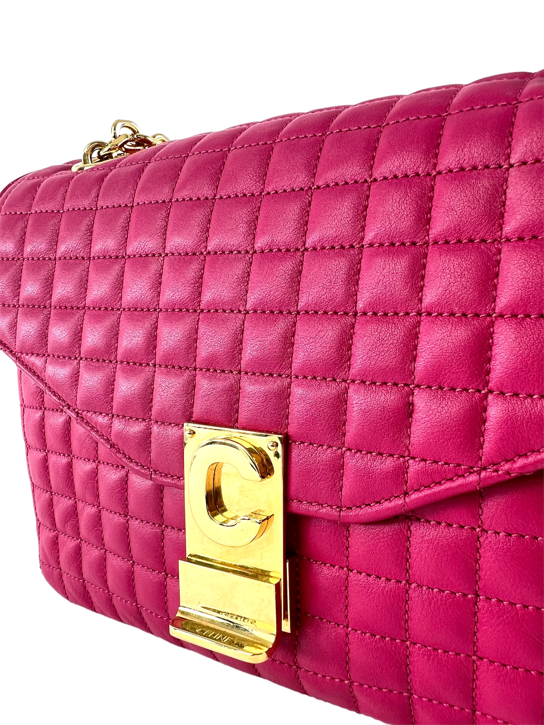 Celine Pink Quilted Leather 'C' Chain Shoulder