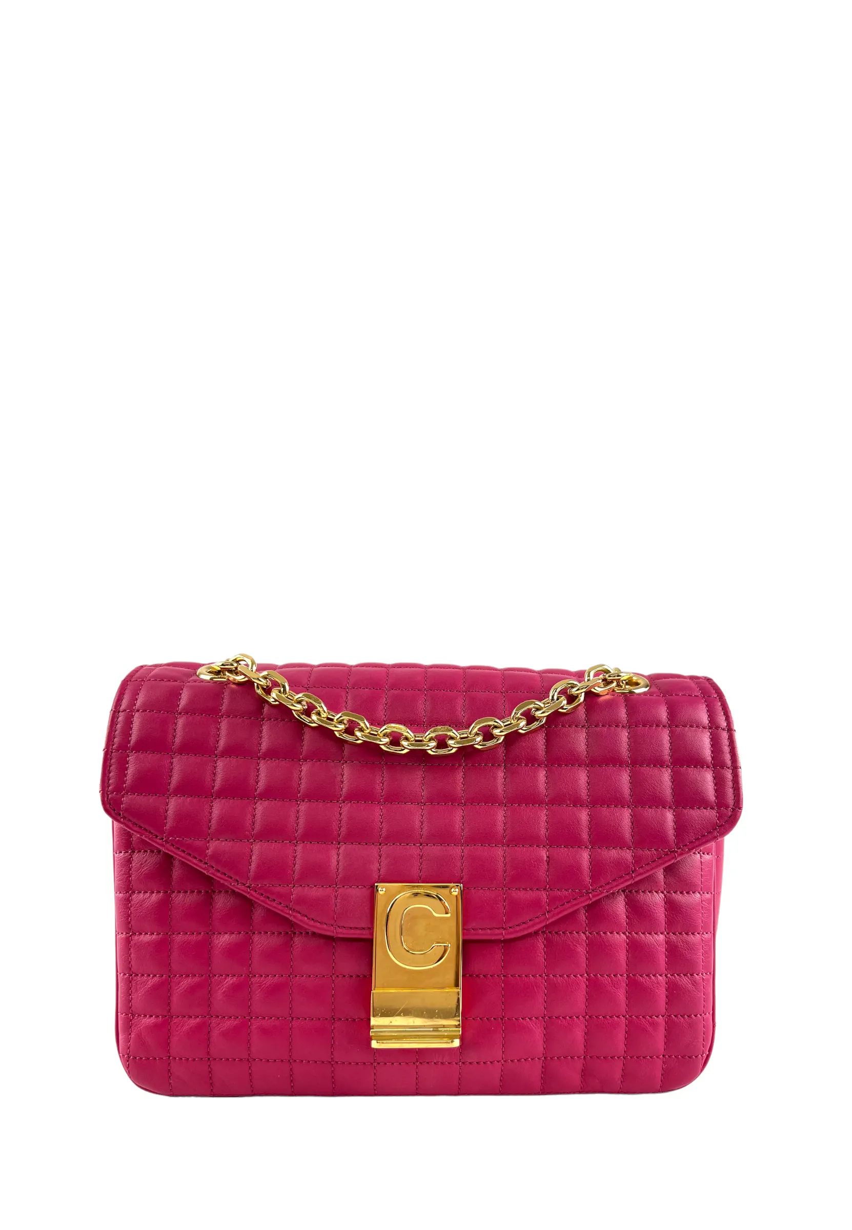 Celine Pink Quilted Leather 'C' Chain Shoulder