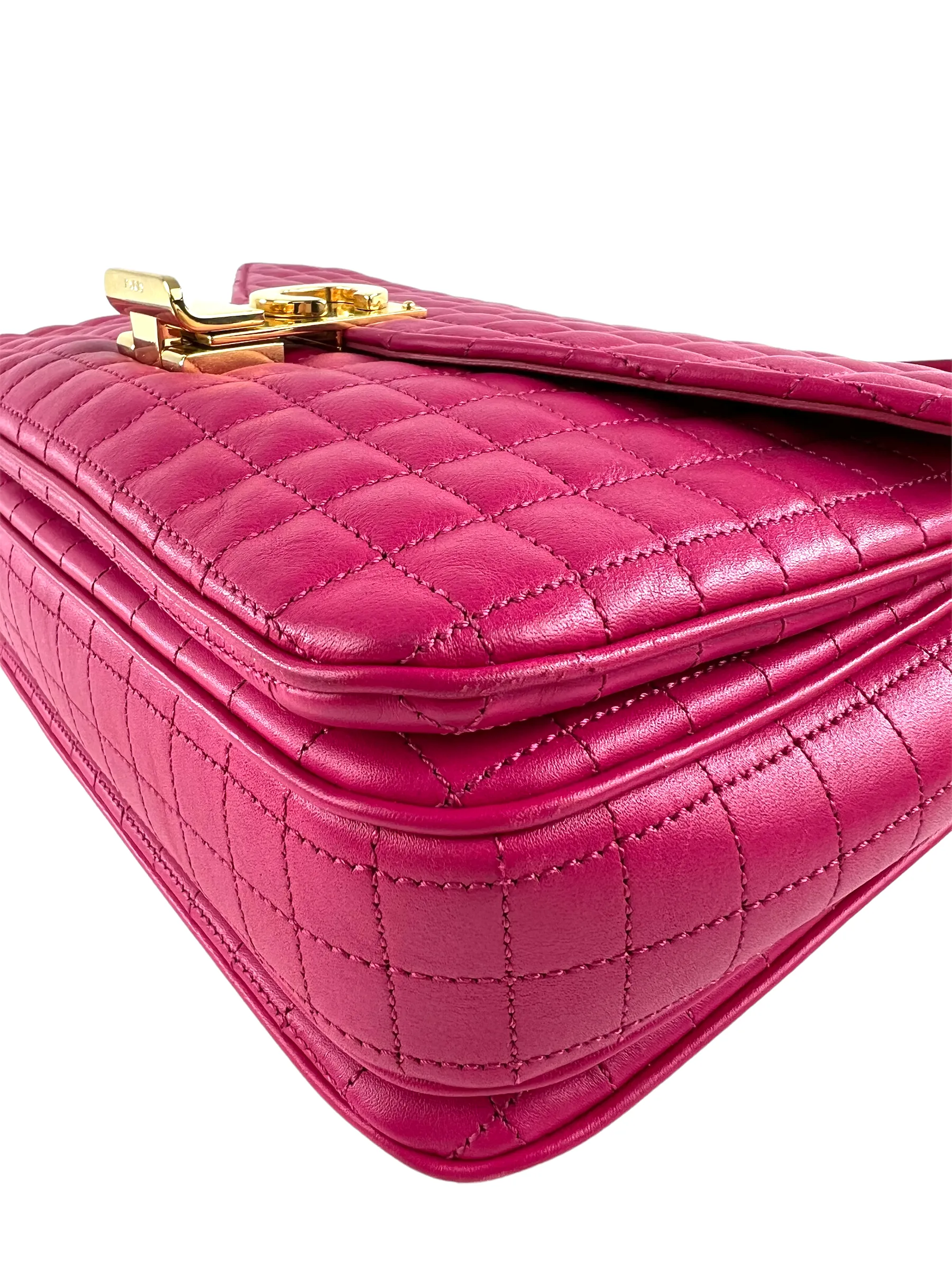 Celine Pink Quilted Leather 'C' Chain Shoulder