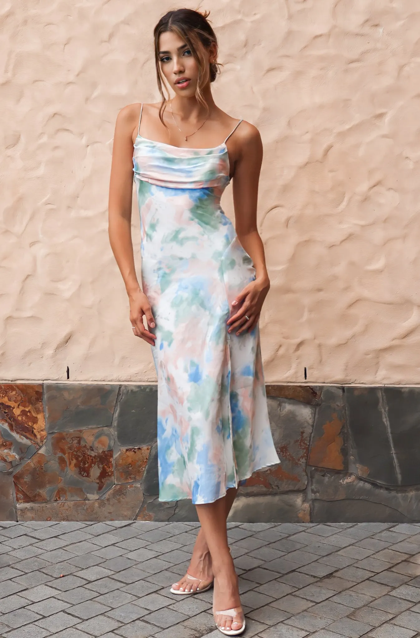 Celine Satin Midi - Green Rainbow