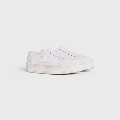 Celine Trainer Low Lace-up Sneaker in Calfskin & Laminated Calfskin Optic White