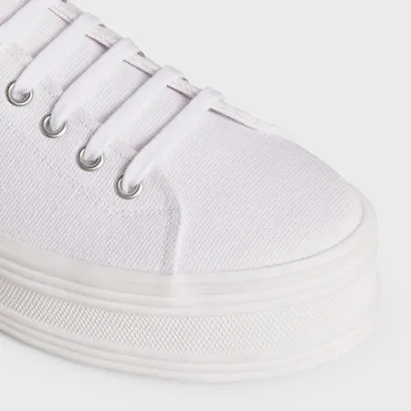 Celine Trainer Low Lace-up Sneaker in Calfskin & Laminated Calfskin Optic White