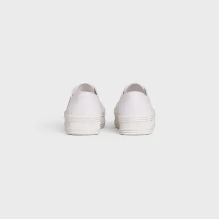 Celine Trainer Low Lace-up Sneaker in Calfskin & Laminated Calfskin Optic White