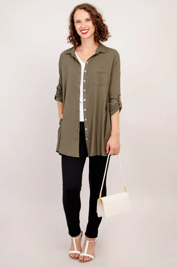 Celine Tunic, Khaki, Linen Bamboo