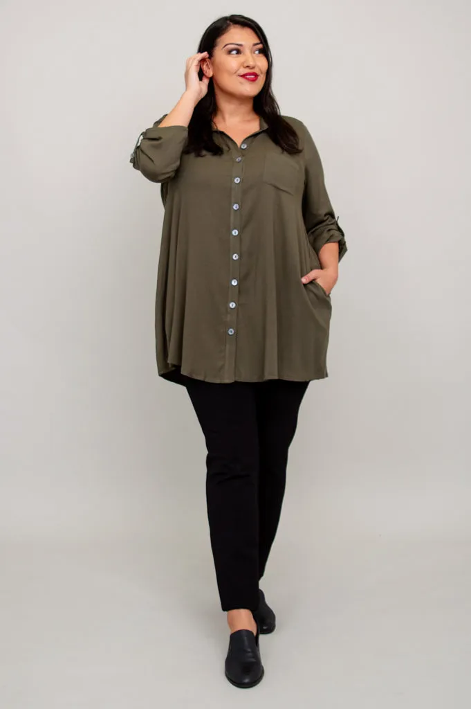 Celine Tunic, Khaki, Linen Bamboo