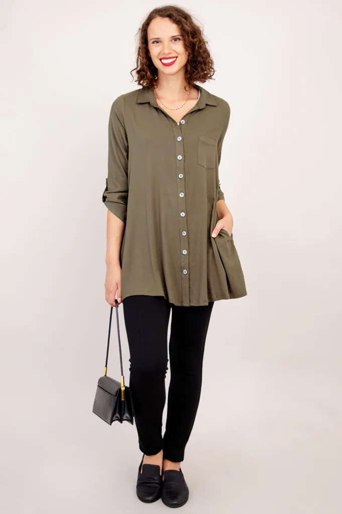 Celine Tunic, Khaki, Linen Bamboo