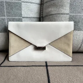 Clutch Celine Diamond Couro Branco e Suede Bege