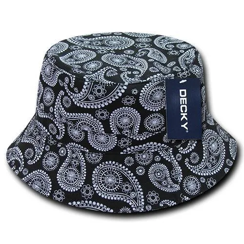 Decky 459 - Relaxed Paisley Bucket Hat, Bandana Pattern Bucket Cap