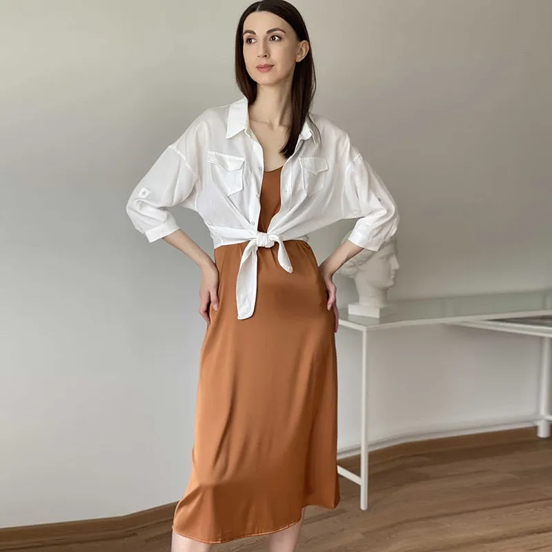 Elegant Fashion Solid Trendy Streetwear Midi Length Dress