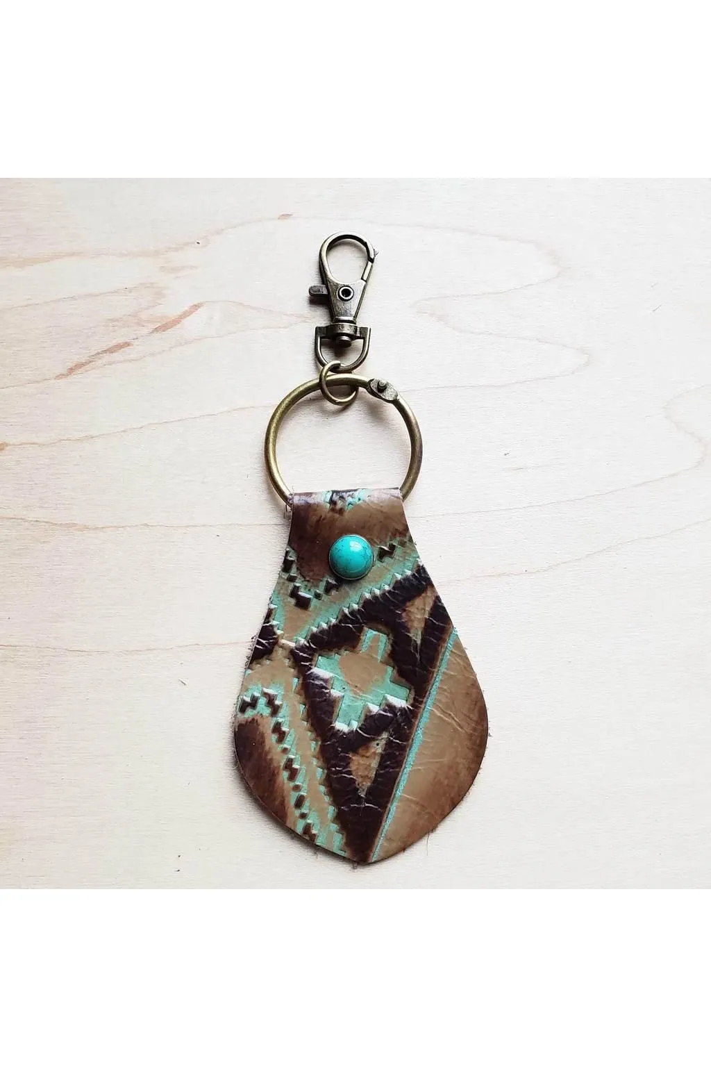 Embossed Leather Key Chain - Turquoise Navajo