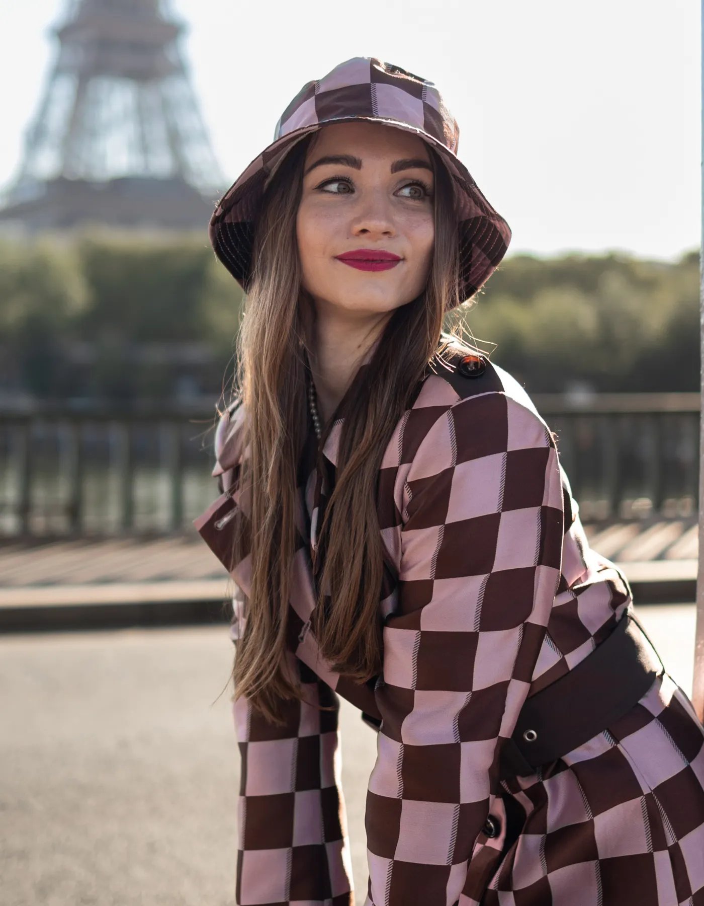 Emily Pink Brown Puzzle Print Bucket Hat