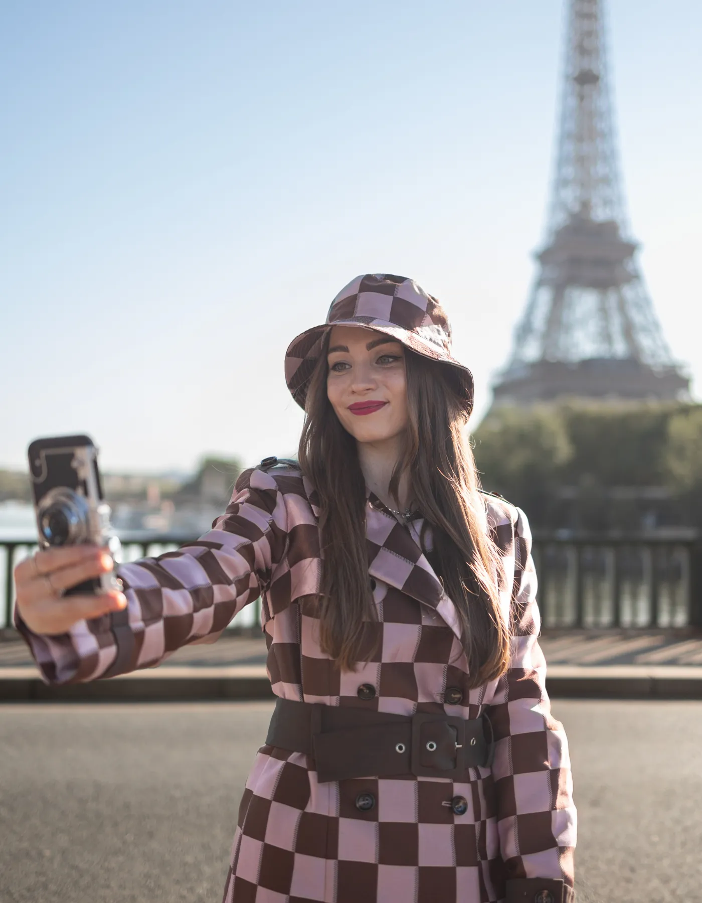 Emily Pink Brown Puzzle Print Bucket Hat