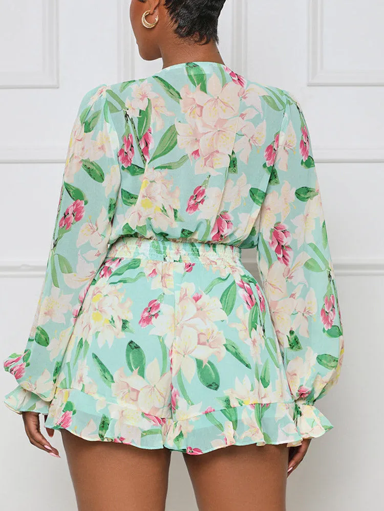 Floral Printed Puff Trendy Sleeve Midi Dress