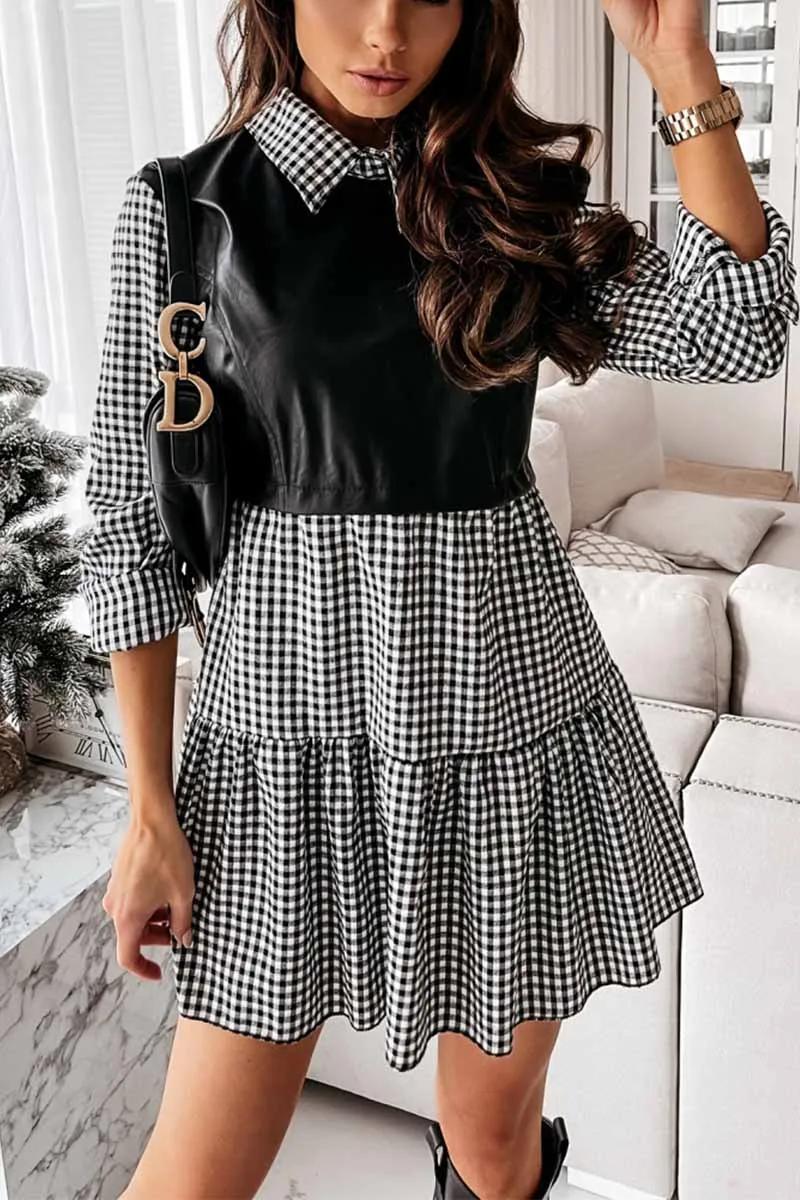 Florcoo Lapel Striped Trendy Pockets Mini Dress