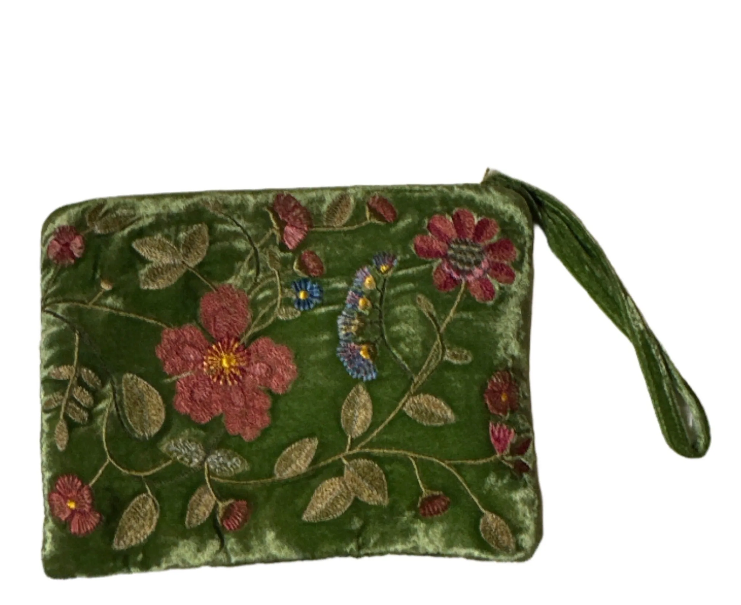 Hand Embroidered Silk Velvet 'Zip Pouch'