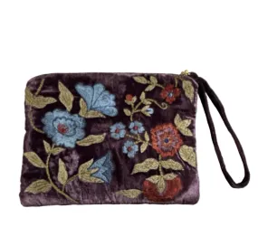 Hand Embroidered Silk Velvet 'Zip Pouch'