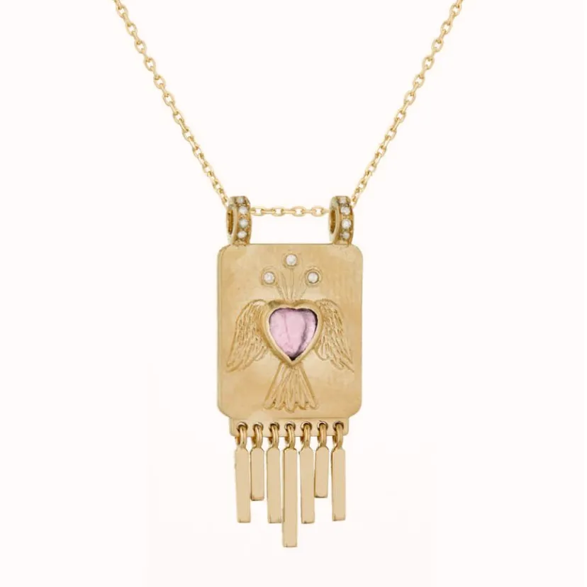 HEART TOURMALINE SOLID GOLD PLATE NECKLACE