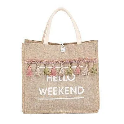 Hello Weekend Tassel Tote Bag